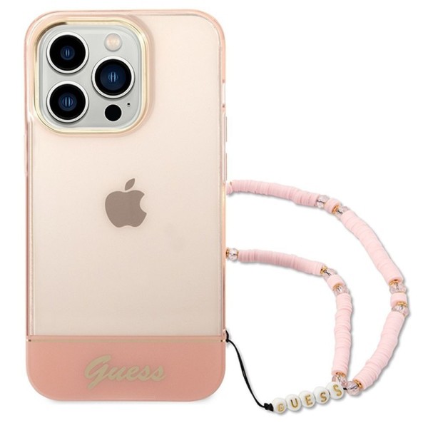 Guess Translucent Pearl Strap Back Cover Πλαστικό Ροζ / Ροζ (iPhone 14 Pro Max)