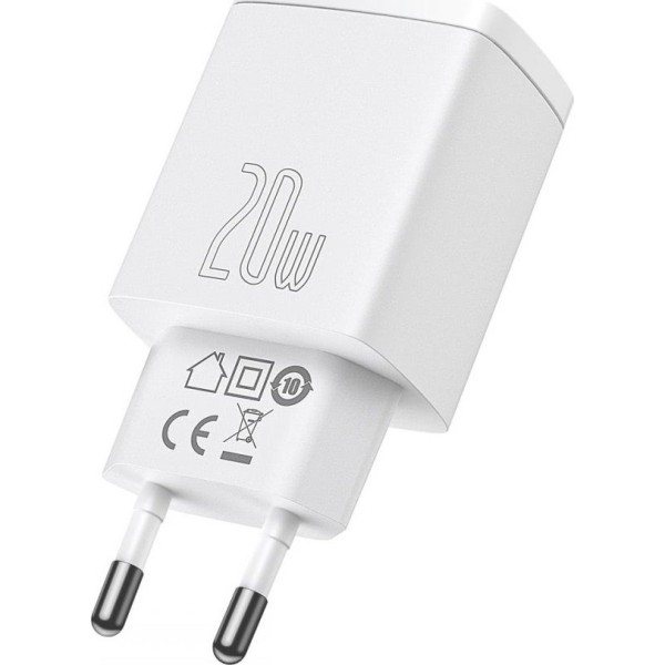 Baseus Φορτιστής Χωρίς Καλώδιο με Θύρα USB-A και Θύρα USB-C 20W Power Delivery / Quick Charge 3.0 Λευκός (Compact)